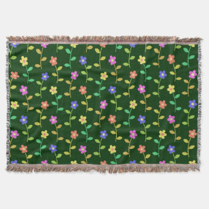 Colourful Flowers, Floral Pattern, Greenery, Boho Throw Blanket