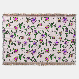 Colourful Flowers, Floral Pattern, Greenery, Boho Throw Blanket