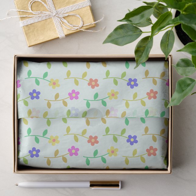 Colourful Flowers, Floral Pattern, Greenery, Boho Tissue Paper (Gift)