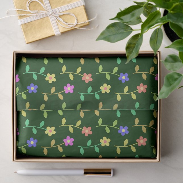 Colourful Flowers, Floral Pattern, Greenery, Boho Tissue Paper (Gift)