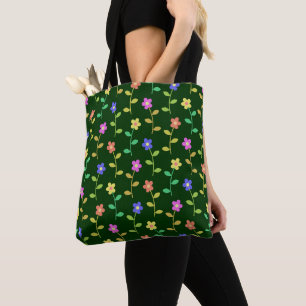 Colourful Flowers, Floral Pattern, Greenery, Boho Tote Bag