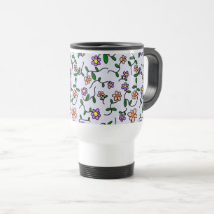 Colourful Flowers, Floral Pattern, Greenery, Boho Travel Mug