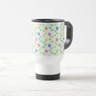 Colourful Flowers, Floral Pattern, Greenery, Boho Travel Mug