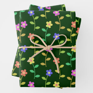 Colourful Flowers, Floral Pattern, Greenery, Boho Wrapping Paper Sheet