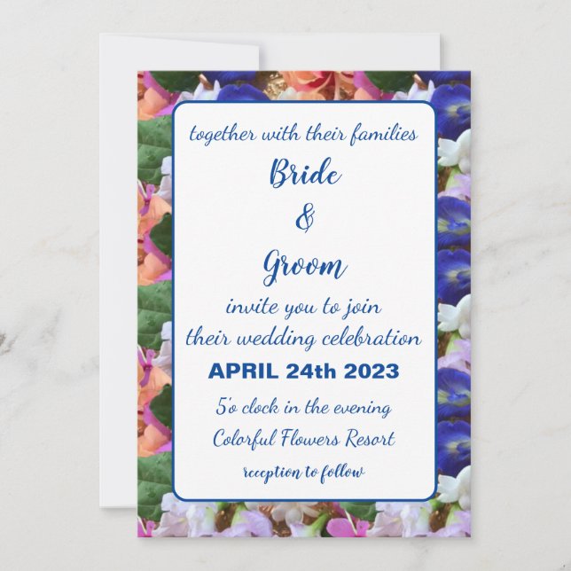 Colourful Flowers Floral Wedding  Invitation (Front)