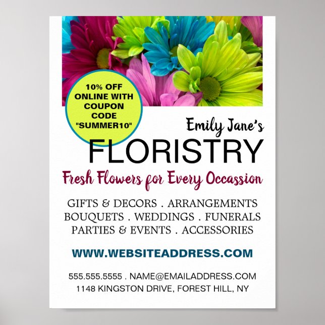 Colourful Flowers, Floristry Advertising Poster (Front)