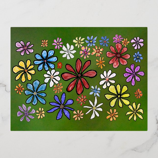 Colourful flowers foil holiday postcard (Front)