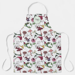 Colourful Flowers, Foliage & Hummingbird Name Apron