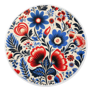 Colourful Flowers Folk Pattern Ceramic Knob