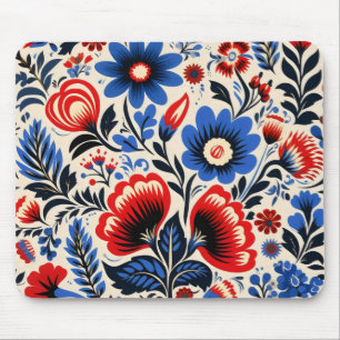 Colourful Flowers Folk Pattern Mouse Mat