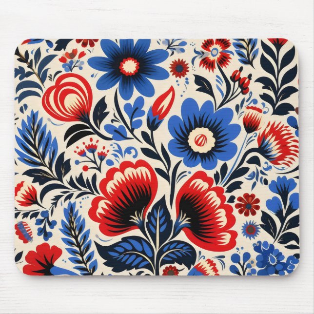 Colourful Flowers Folk Pattern Mouse Mat (Front)