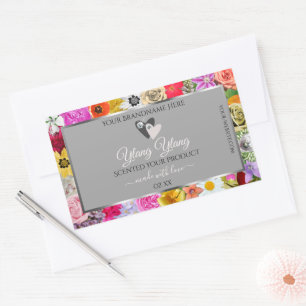 Colourful Flowers Frame Grey Product Labels Hearts