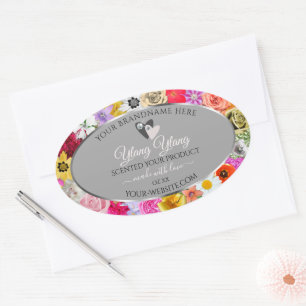 Colourful Flowers Frame Grey Product Labels Hearts
