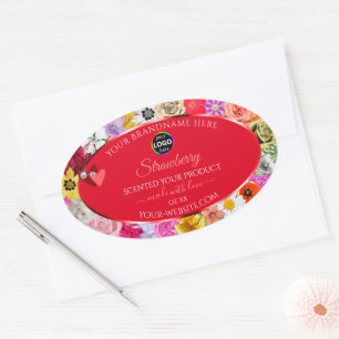 Colourful Flowers Frame Red Product Labels Add Log