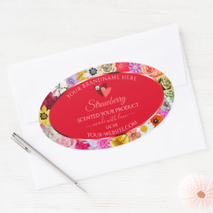 Colourful Flowers Frame Red Product Labels Hearts