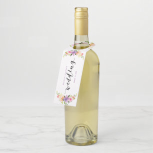 Colourful flowers frame Wedding Typography Bottle Tag