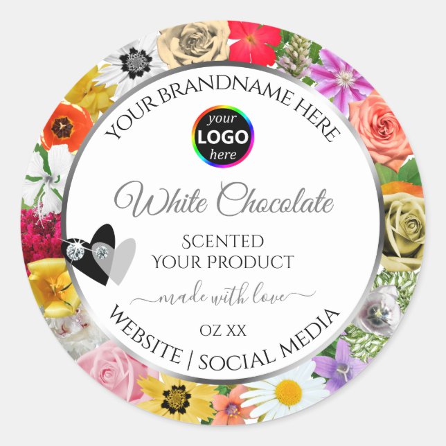 Colourful Flowers Frame White Product Labels Logo (Front)
