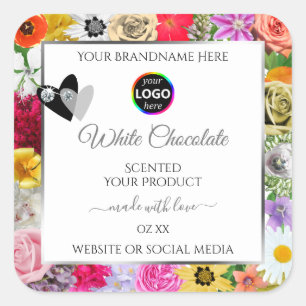 Colourful Flowers Frame White Product Labels Logo