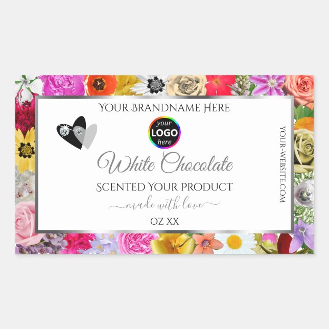 Colourful Flowers Frame White Product Labels Logo (Front)