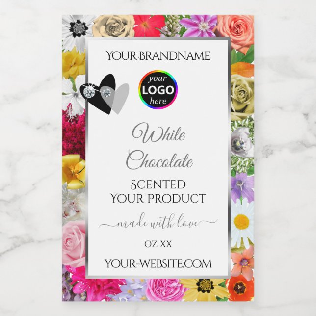 Colourful Flowers Frame White Product Labels Logo (Single Label)