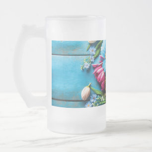 Colourful Flowers Frosted Glass Beer Mug