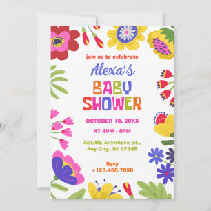 Colourful flowers fun baby shower invitation