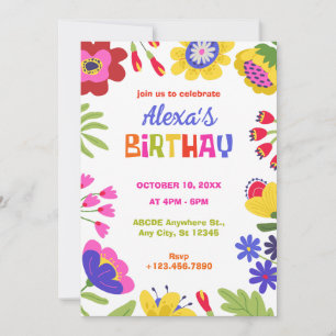 Colourful flowers fun birthday  invitation