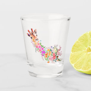 Colourful Flowers Giraffe Shot Glass Gift Painting