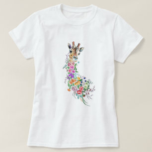 Colourful Flowers Giraffe T-Shirt