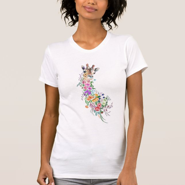 Colourful Flowers Giraffe T-Shirt Gift (Front)