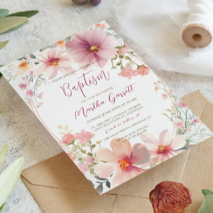 Colourful Flowers Girl Baptism Invitation