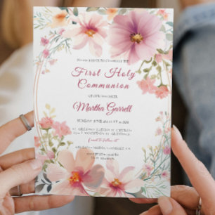 Colourful Flowers Girl First Holy Communion Invitation