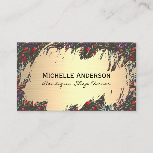 Colourful Flowers | Gold Metallic Business Card (Front)
