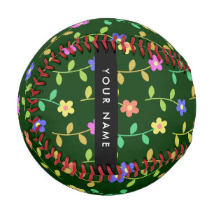 Colourful Flowers, Green Background, Black Baseball