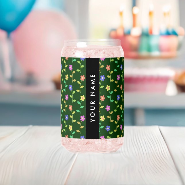 Colourful Flowers, Green Background, Black Can Glass (Insitu (Baby Shower))