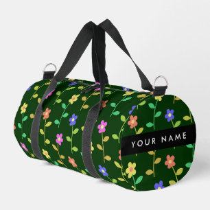 Colourful Flowers, Green Background, Black Duffle Bag