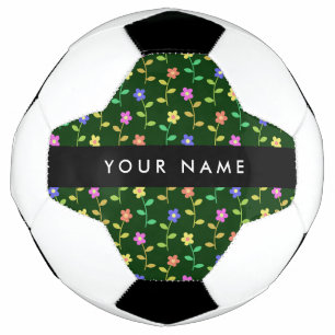 Colourful Flowers, Green Background, Black Football