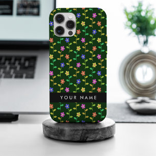 Colourful Flowers, Green Background, Black iPhone 15 Pro Max Case