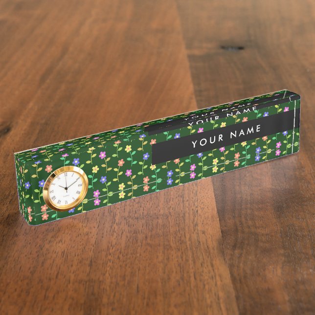 Colourful Flowers, Green Background, Black Nameplate (Side)