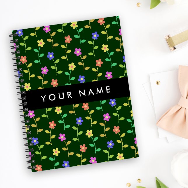 Colourful Flowers, Green Background, Black Notebook (Creator Uploaded)