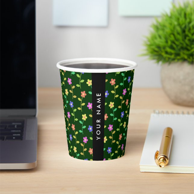 Colourful Flowers, Green Background, Black Paper Cups (Insitu)
