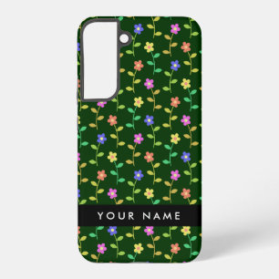 Colourful Flowers, Green Background, Black Samsung Galaxy Case