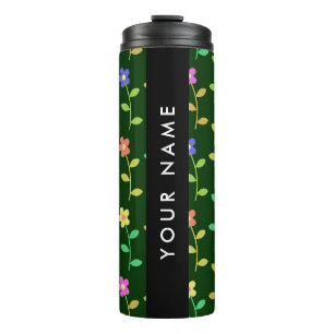 Colourful Flowers, Green Background, Black Thermal Tumbler