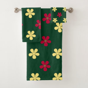 Colourful Flowers Green Decorative Floral Pattern Bath Towel Set