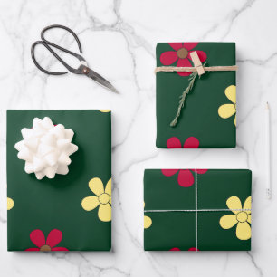 Colourful Flowers Green Floral Flower Pattern Wrapping Paper Sheet