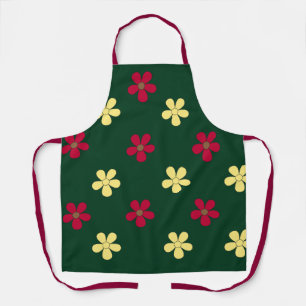Colourful Flowers Green Modern Floral Apron