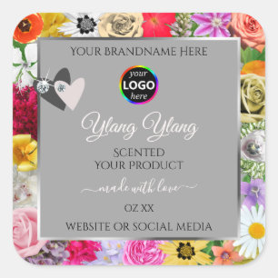 Colourful Flowers Grey Product Labels Hearts Logo