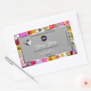 Colourful Flowers Grey Product Labels Hearts Logo