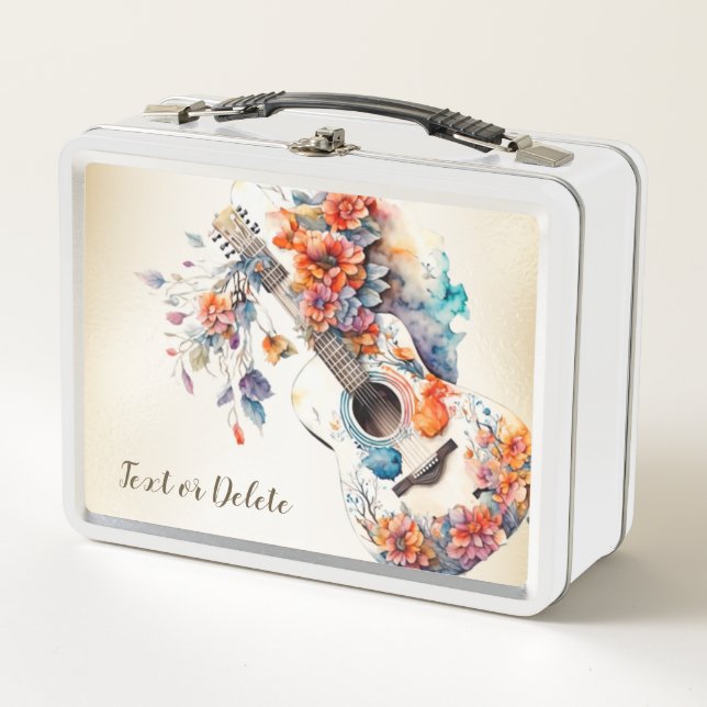 Colourful Flowers Guitar Music Instrument Elegant Metal Lunch Box (Front)