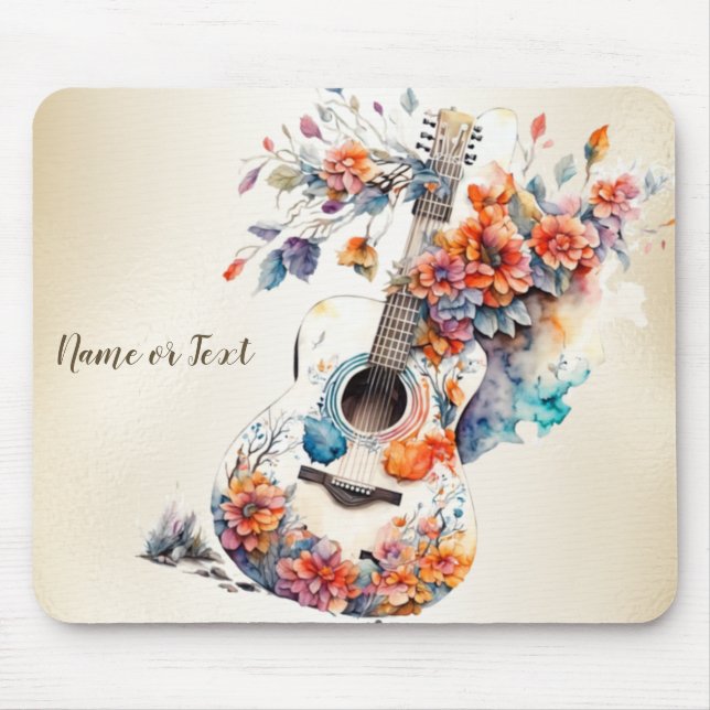 Colourful Flowers Guitar Music Instrument Elegant Mouse Mat (Front)